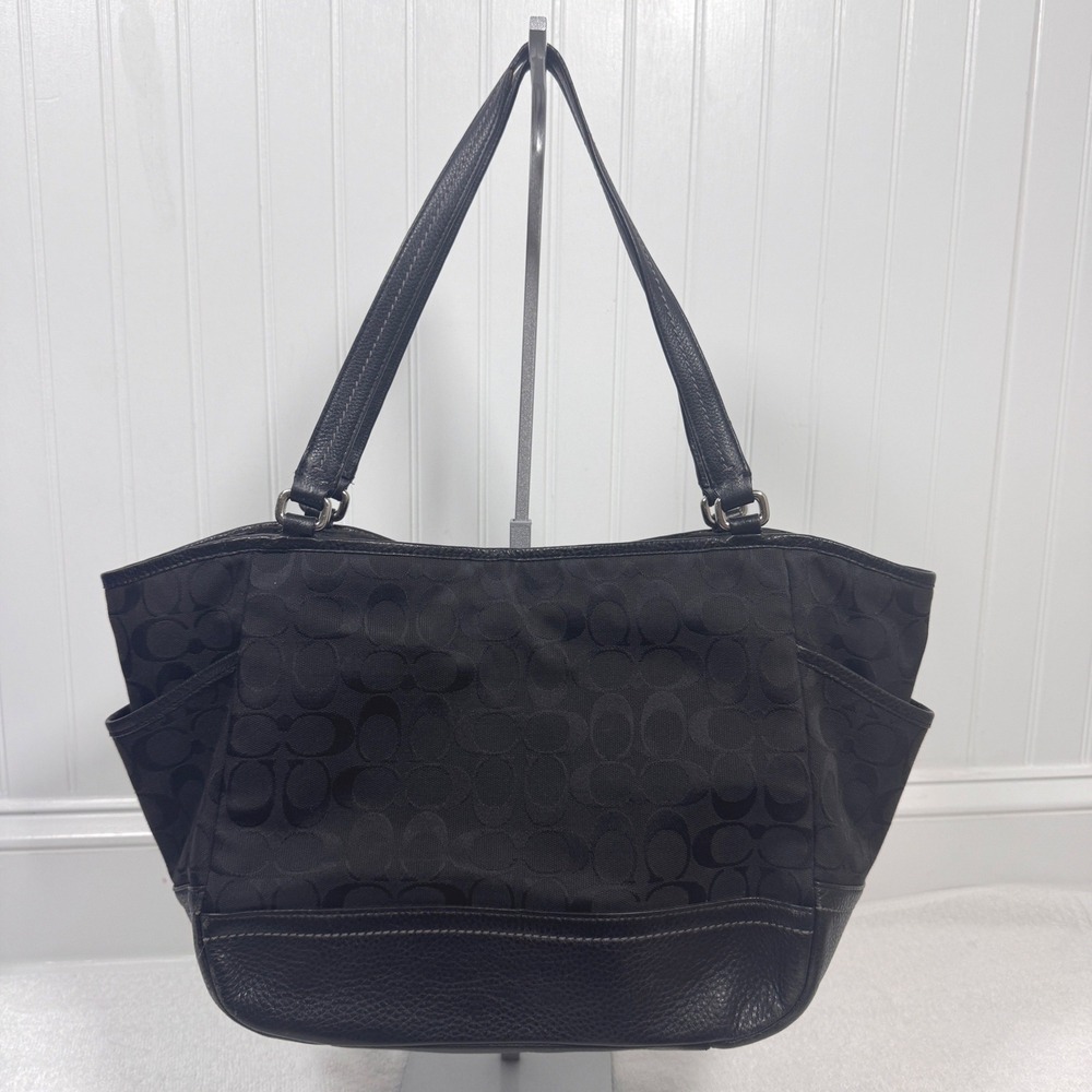 Coach Park Signature Carrie Tote Shoulder Bag Black Leather Trim F23297 - Picture 4 of 10